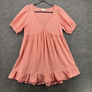 UMGEE Dress Womens S Pink V-Neck Babydoll Short Sleeve Boho Cottagecore Coquette